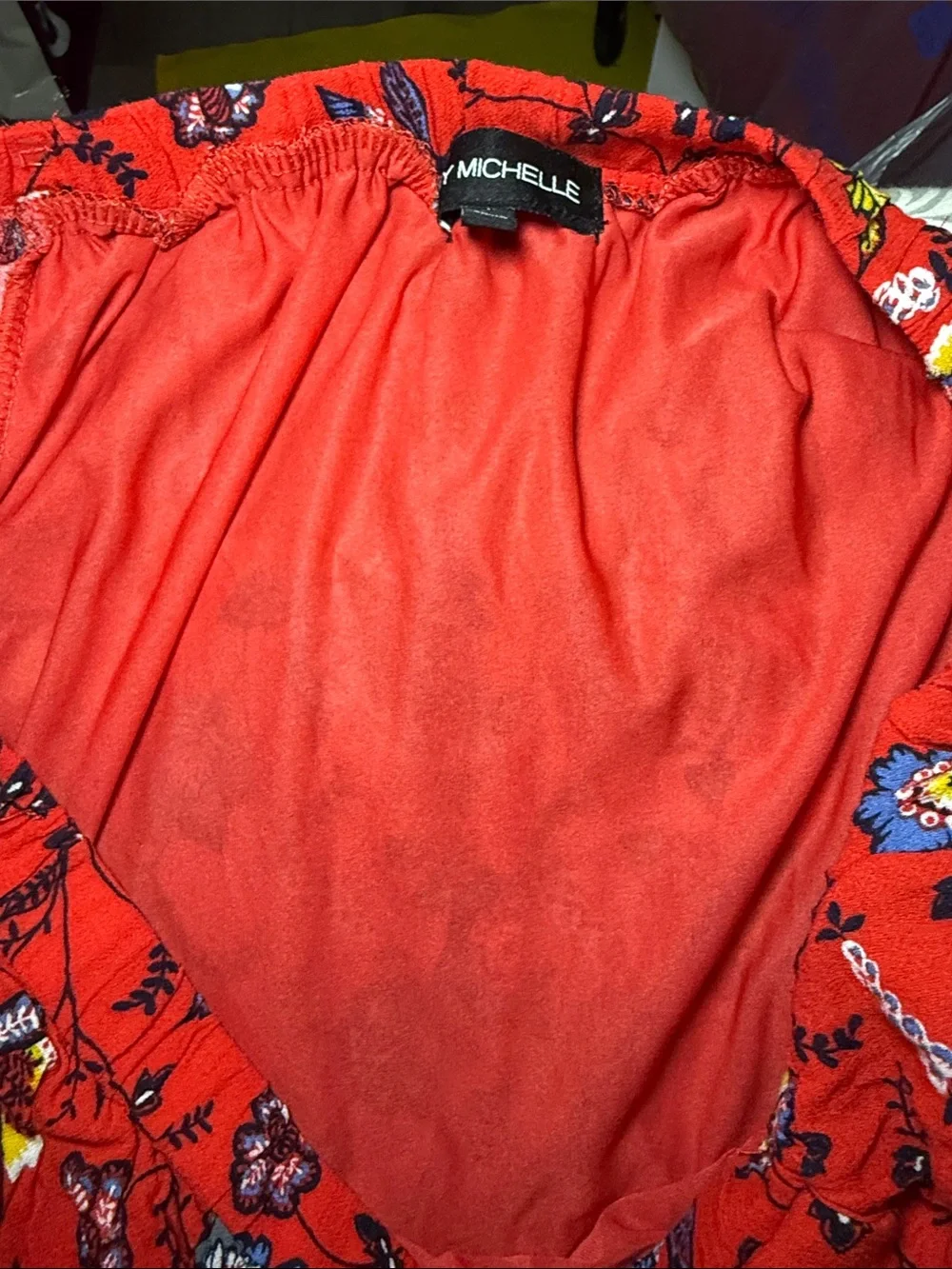 My Michele Floral Off Shoulder Top Tie Sleeve Boho Blouse Size Medium